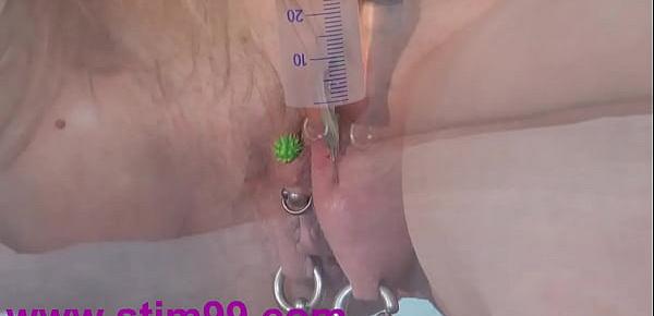  Injection Saline in Pussy Lips and Fucking Dildo. Extreme Cunt Infusion